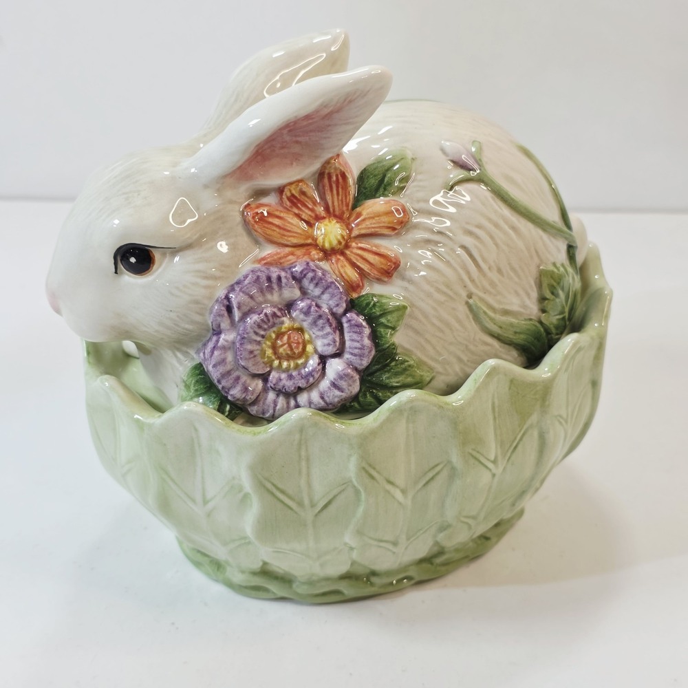 FITZ & FLOYD Classics Fauna & Flora Rabbit Covered Lidded Candy Dish Bowl